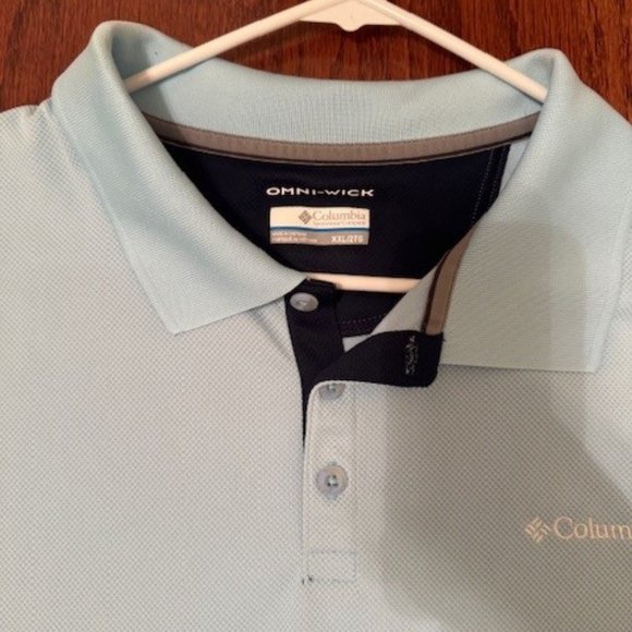 Columbia Shirt Mens XXL Short Sleeve Polo Outdoor Casual Light Blue Omni Wick - Picture 3 of 3